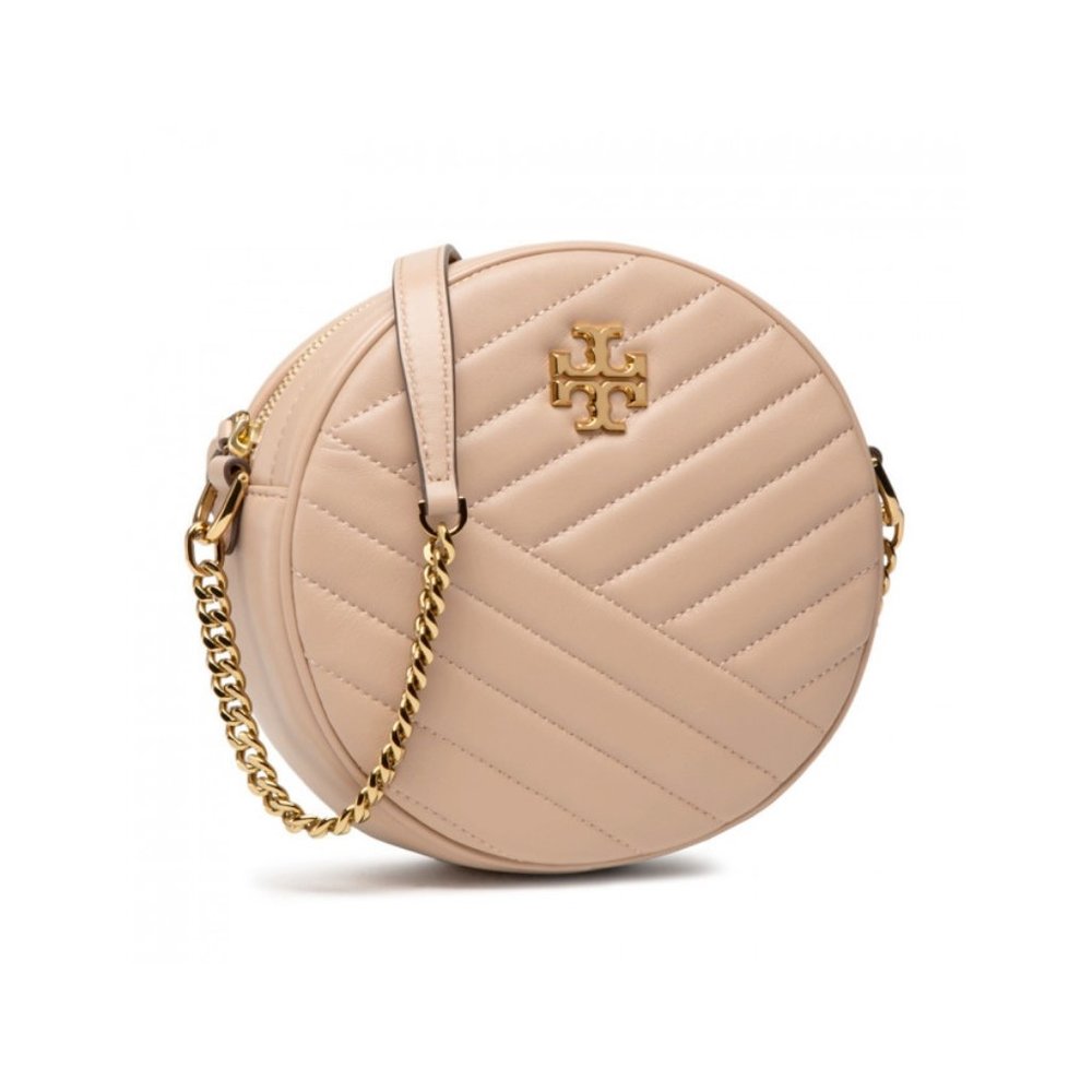 🥰NWT Tory Burch Kira Chevron Circle Devon Sand Leather Crossbody Bag AUTHENTIC